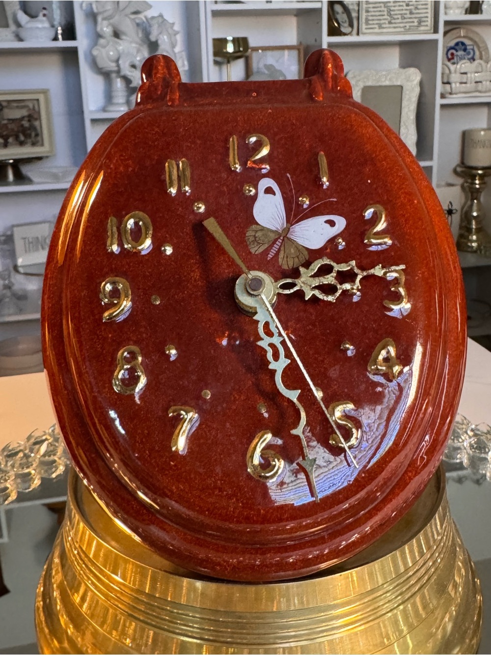 Vintage 1970’s  “Johnny Clock” Rare Red Ceramic color w/gold accents